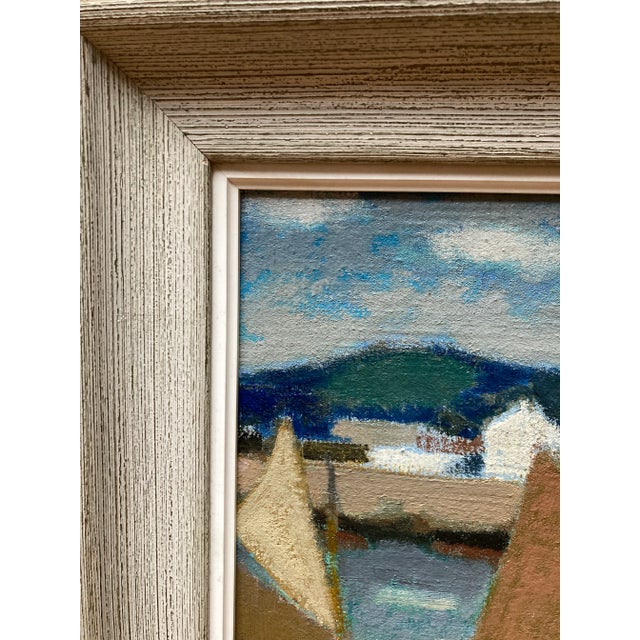 Paint Mid-Century Harbor Scene Oil Painting by Rossat For Sale - Image 7 of 11