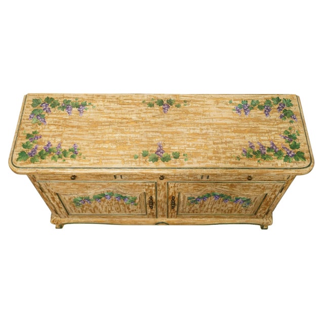 Contemporary Troy Wesnidge Hand Painted Antiqued Shabby Chic 60" Buffet W. Grape Accents For Sale - Image 3 of 12