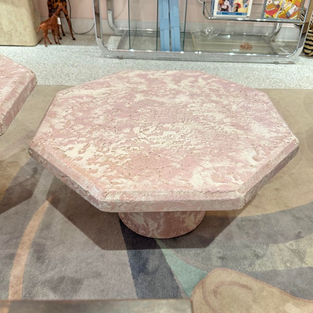 Vintage Set of 3 Pale Pink Octagonal Faux Stone Nesting Tables For Sale - Image 10 of 12