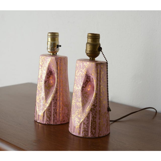 1950s Mid Century Ceramic Pink & Gold Nightstand Lamps a Pair Chairish