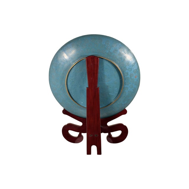 1960s 1960s Large Chinese Cloisonné Enamel "Thousand Flowers" Charger, 25" Diameter, 32.5" H on Stand For Sale - Image 5 of 6