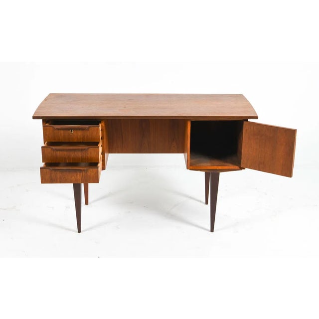 Danish Mid Century Modern Teak Double Sided Desk + Bookcase, 1960's For Sale - Image 4 of 14