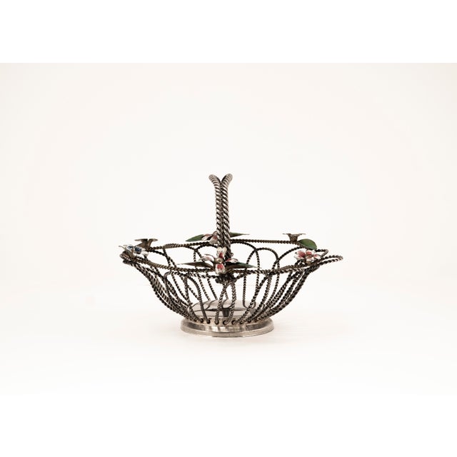 Hollywood Regency Wire Basket with Floral Decor, 1950s For Sale - Image 6 of 10