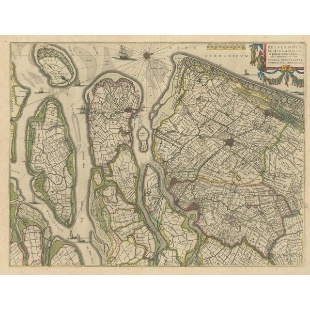 Antique Map of Delfland, Schieland and Islands of Zuid-Holland, the Netherlands For Sale - Image 3 of 6