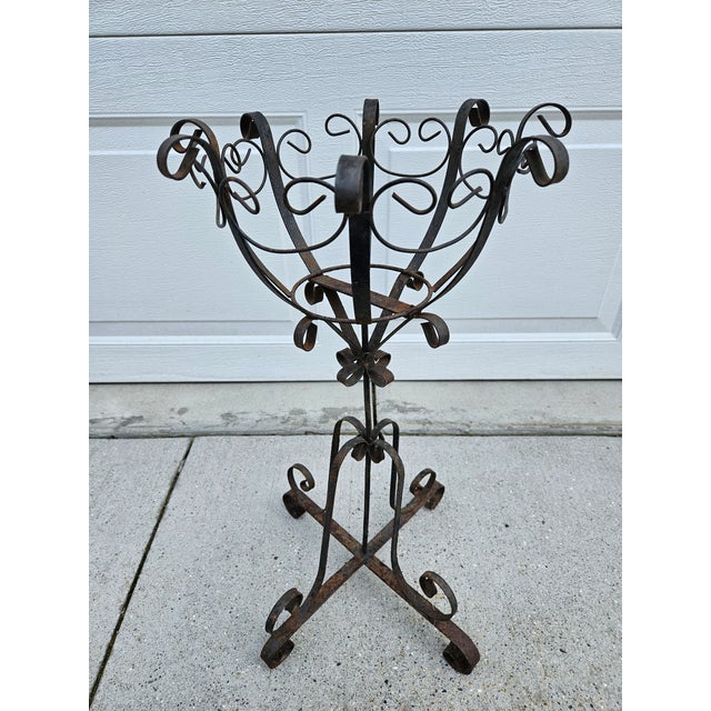 Vintage Scrolled Metal Garden Plant Stand For Sale - Image 9 of 11