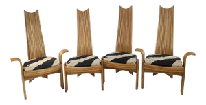 Mid Century Modern Vintage Rattan Dining Chairs - Set of 4