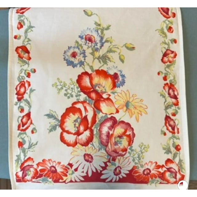 Vintage Floral Linen Bar Towel: Red Poppies, Cottage Kitchen For Sale - Image 4 of 7