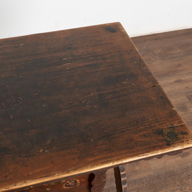 Wood Original Folk Art Painted Side Table With Large Drawer, Hungary Circa 1890 For Sale - Image 7 of 12