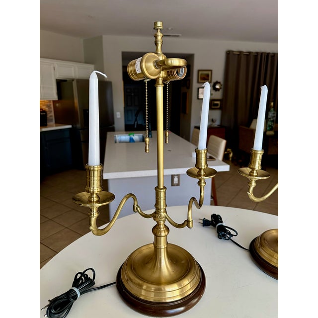 Pair Brass Bouillotte Candleholder Table Lamps Wildwood For Sale - Image 9 of 15