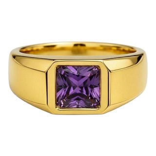 Signet Ring With Amethyst for Men Silver, Gold, Size 10 For Sale