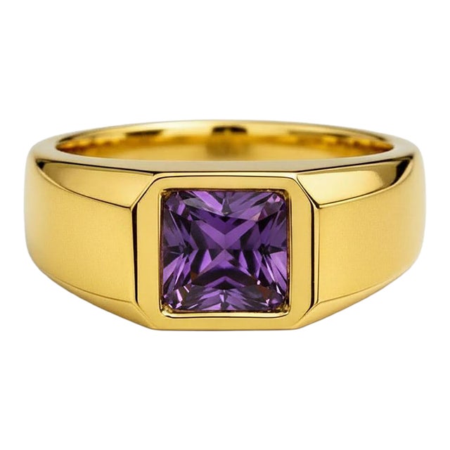 Signet Ring With Amethyst for Men Silver, Gold, Size 10 For Sale