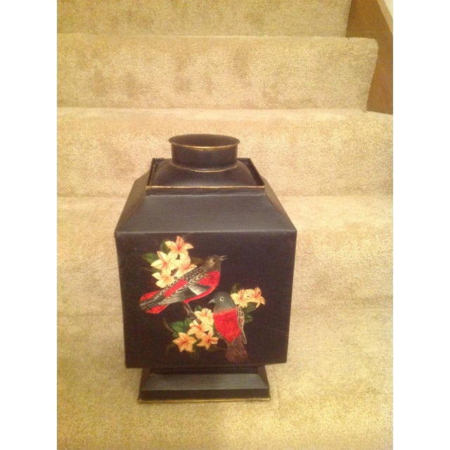 Brown Vintage 1990s Vintage Hand Painted Black English Tole Tea Caddy For Sale - Image 8 of 13