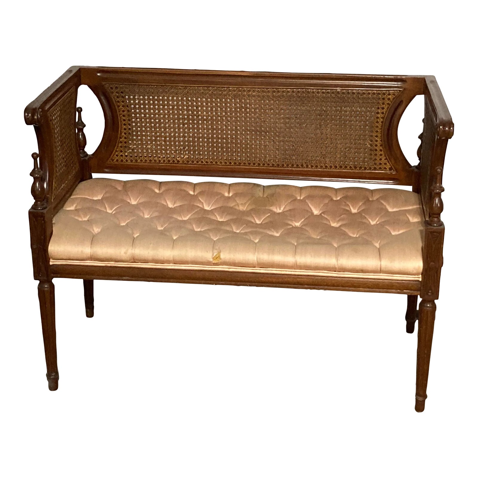 1960s Vintage Regency Caned Back Upholstered Entry Bench Chairish