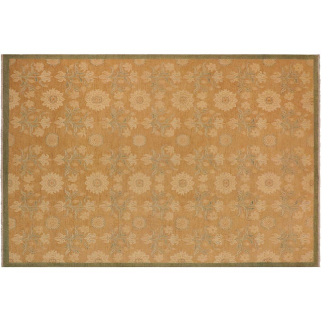 1990s Contemporary Sun Faded Brown/Green Hand Knotted Wool Rug - 10'4" X 13'9" For Sale - Image 9 of 10