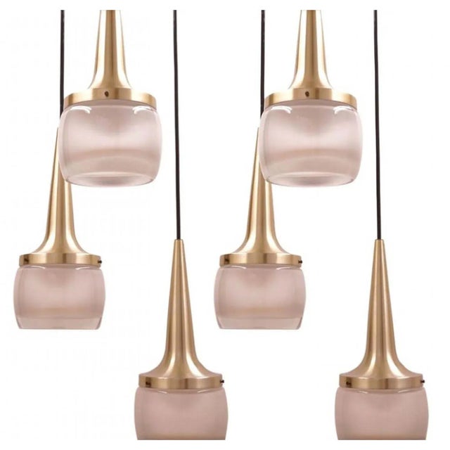 Brass Glass Cascade Fixtures attributed to Staff, 1960s, Set of 2 For Sale - Image 6 of 15