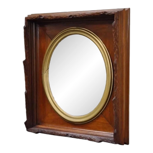 Antique Black Forest Victorian Faux Bois Carved Mahogany Gold Gilt Wall Mirror