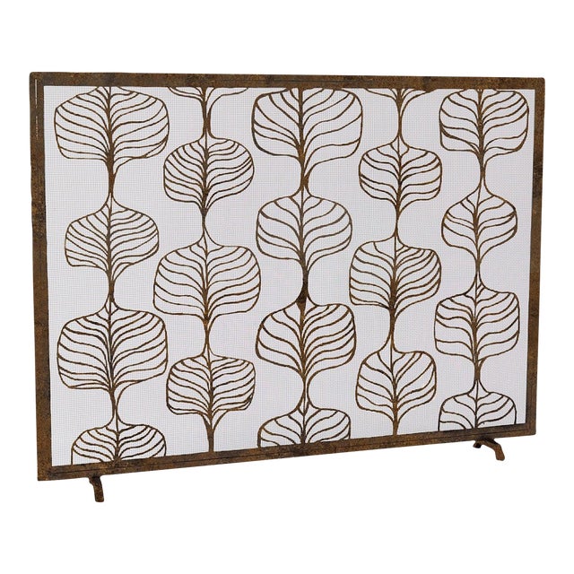 Tobacco Fig Leaf Fireplace Screen Iron For Sale