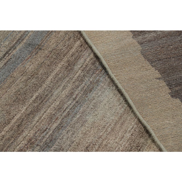 Brown Rug & Kilim’s Textural Rug in Green and Brown Stripes and Striae For Sale - Image 8 of 8