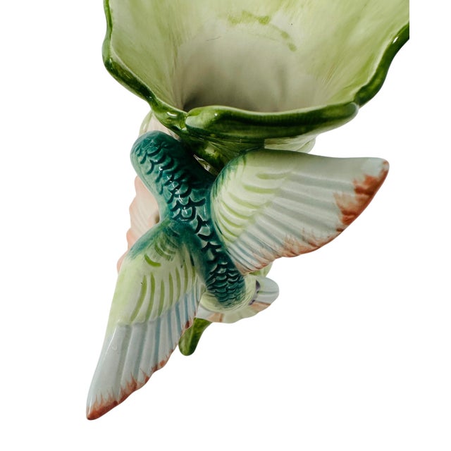 Ceramic Vintage Fitz and Floyd Hummingbird Hibiscus Flower Vase, 1987 F&f Hand Painted Porcelain For Sale - Image 7 of 11