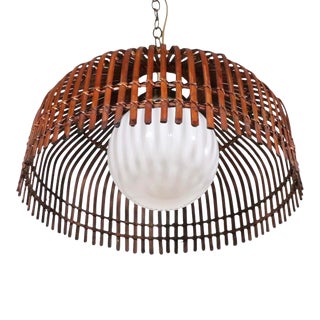 Boho Chic Mid Century Rattan Wicker Hanging Chandelier C 1970's For Sale