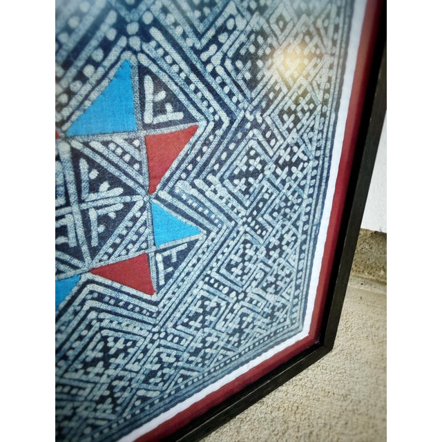 Vintage Indigo Boho Textile Wall Art | Framed Geometric Textile | Red & Turquoise For Sale In Panama City, FL - Image 6 of 11