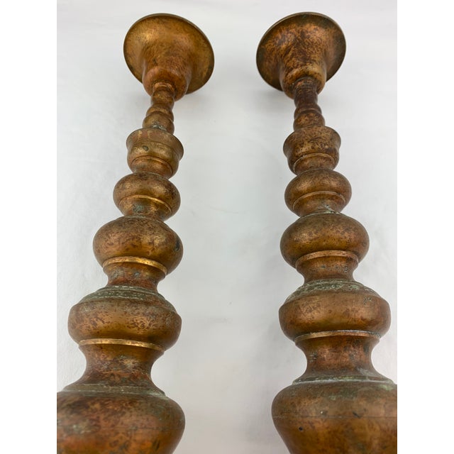 Antique French Brass Altar Candlestick Holders, Set of 2 For Sale In Los Angeles - Image 6 of 11