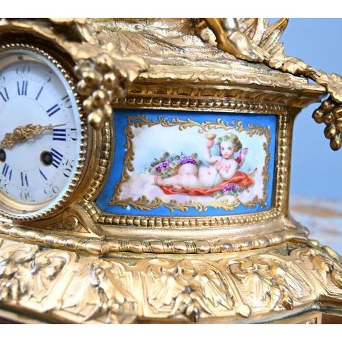 French Rococo Mantel Clock with Gilt Cherub from Sevres, 1890s For Sale - Image 6 of 18