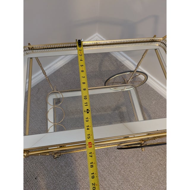 Mid 20th Century Hollywood Regency Mirrored Glass and Brass Trolley Bar Cart For Sale In Cleveland - Image 6 of 9