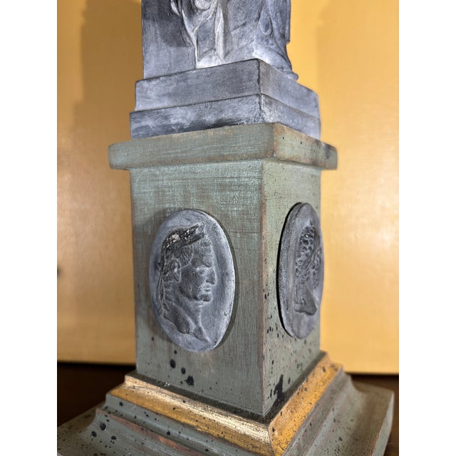 Early 20th Century Italian Grand Tour Style Statue of Moses Figure After Michelangelo on the Classical Pedestal With Intaglios For Sale - Image 5 of 10