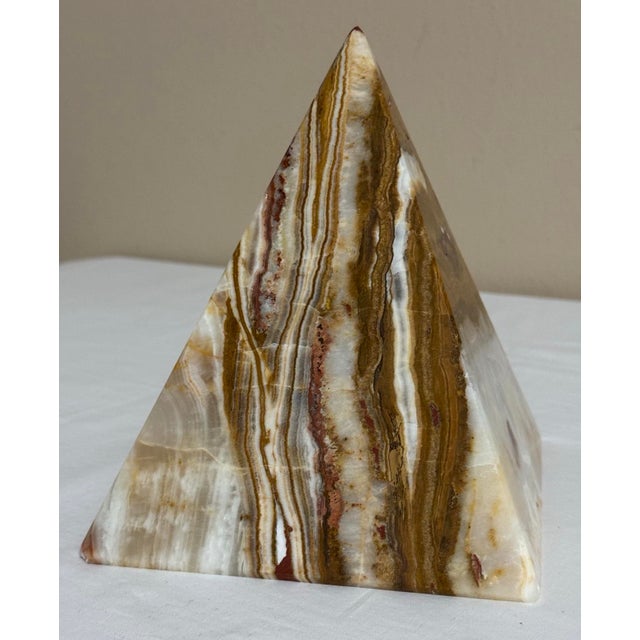 Gemstone Large 7” Banded Calcite Stone Pyramid Display Object Feng Shui For Sale - Image 7 of 12