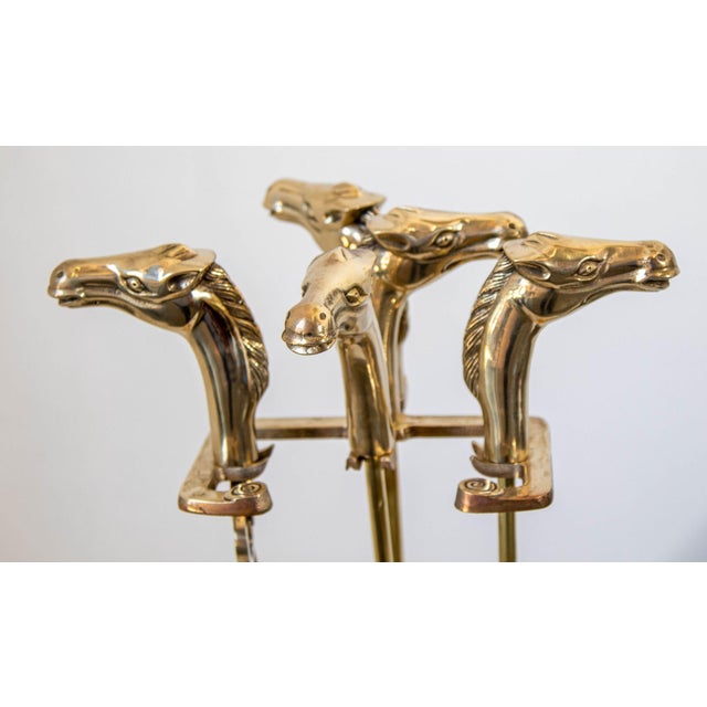 French Brass Horse Head Fireplace Tool Set Equestrian Hollywood Regency Style For Sale - Image 13 of 13