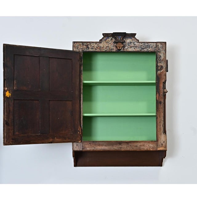 Metal Portuguese Wall Cabinet Made with 19th Century Door For Sale - Image 7 of 13
