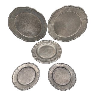 Antique Gemetal Old Tavern Pewter Plate Collection 5pc Set For Sale