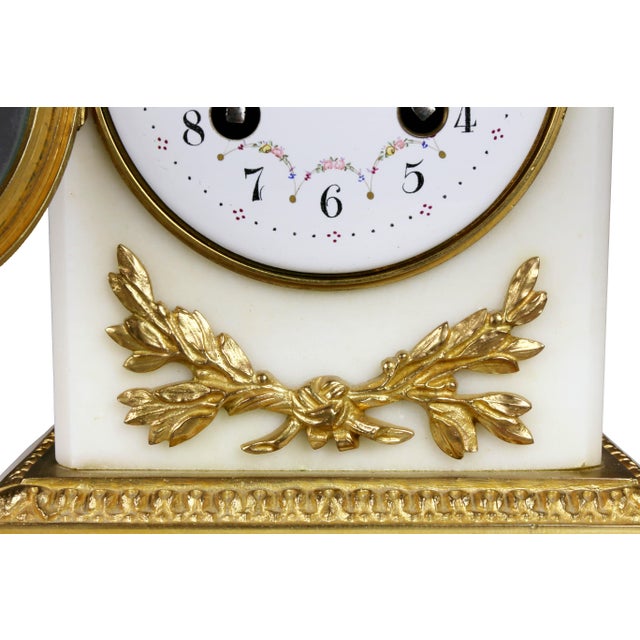 Late 19th Century Louis XVI Style Marble and Bronze Clock Garniture - 3 Piece Set For Sale - Image 5 of 12