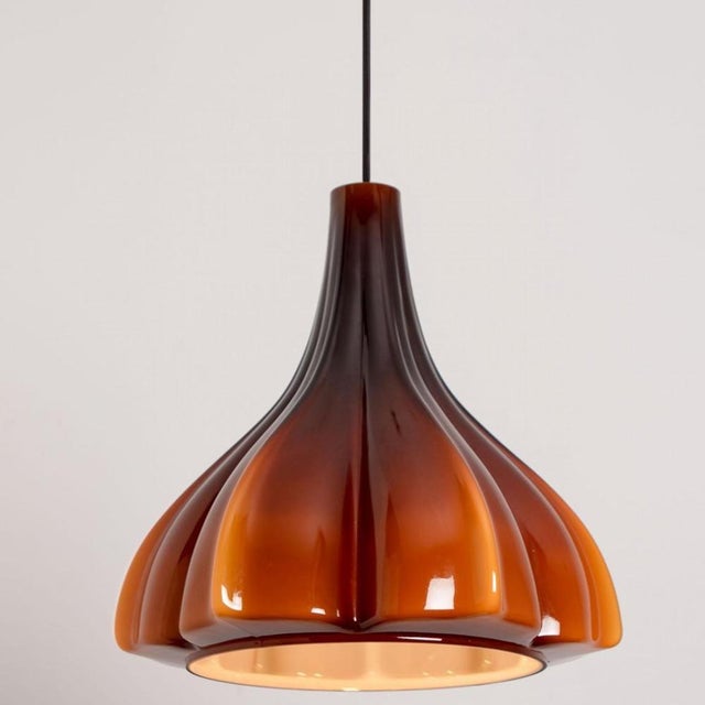 Brown Flower-Shaped Opaque Brown Glass Pendant Lamp from Peill & Putzler, Europe, 1970 For Sale - Image 8 of 18