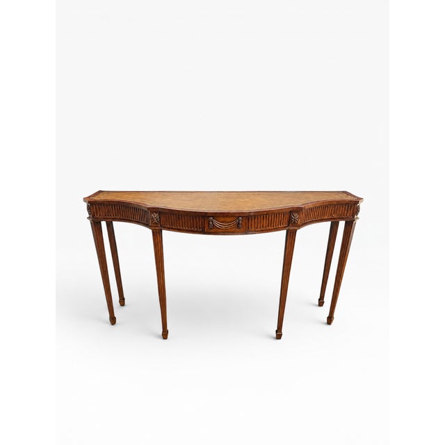 2010s Maitland Smith Leather-Top Mahogany Adam Style Console Table — 60” For Sale - Image 5 of 17