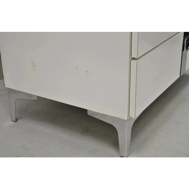 White Contemporary Modern White Formica Chrome Trim 3 Drawer Chest Nightstand Table For Sale - Image 8 of 12