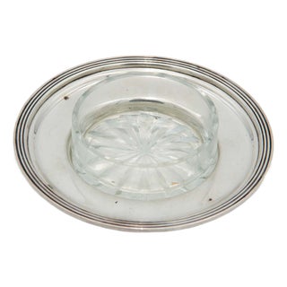 Circular Silver Butter Dish with Glass Core For Sale