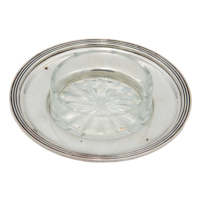 Circular Silver Butter Dish with Glass Core For Sale