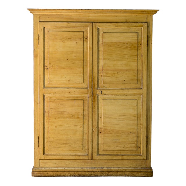 Antique Rustic Two-Door Wardrobe in Yellow Lacquered Fir Wood, Italy, 1800s For Sale