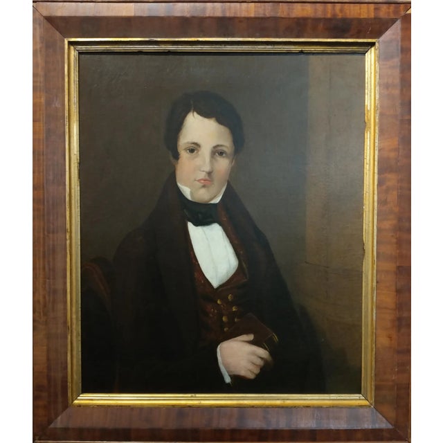 American American School -19th Century Portraits of Husband & Wife - a Pair For Sale - Image 3 of 10