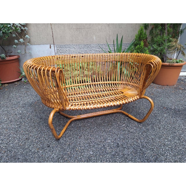 Large Vintage Rattan Armchair, 1950s For Sale - Image 4 of 15