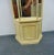 Italian style open curio cabinet , pale yellow painted finish , open front with column supports , cut out arches , mirror...