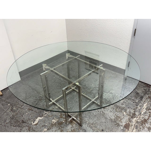 Metal Contemporary Glass Dining Table + Eight White Leatherette Dining Chairs, Set of Nine For Sale - Image 7 of 12
