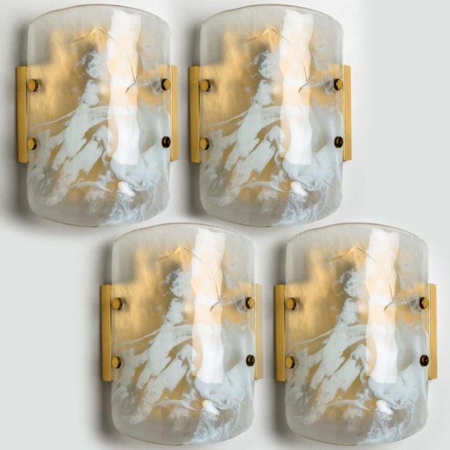 Wonderful high-end Hillebrand wall light fixture with brass details and marbled blown glass. Manufactured by Hillebrand in...