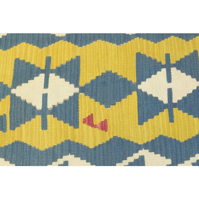 1960s Traditional Geometric Blue and Yellow Cappadocia Kilim Rug For Sale - Image 10 of 13