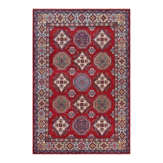 Southwestern Kazak Rustic Red/Beige Wool Rug - 4'1''x6'0'' For Sale