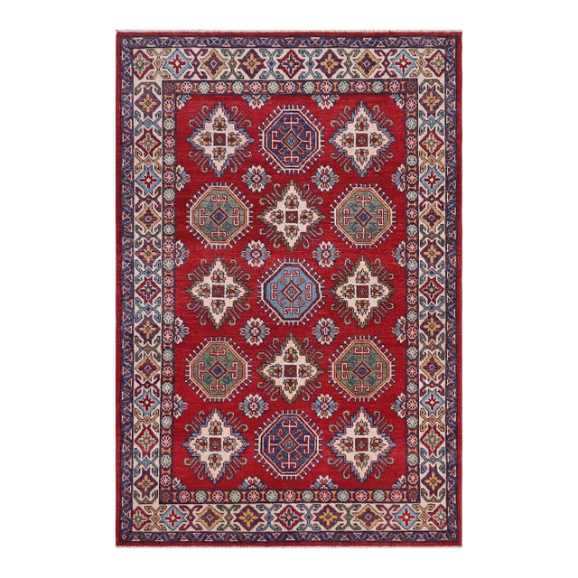 Southwestern Kazak Rustic Red/Beige Wool Rug - 4'1''x6'0'' For Sale