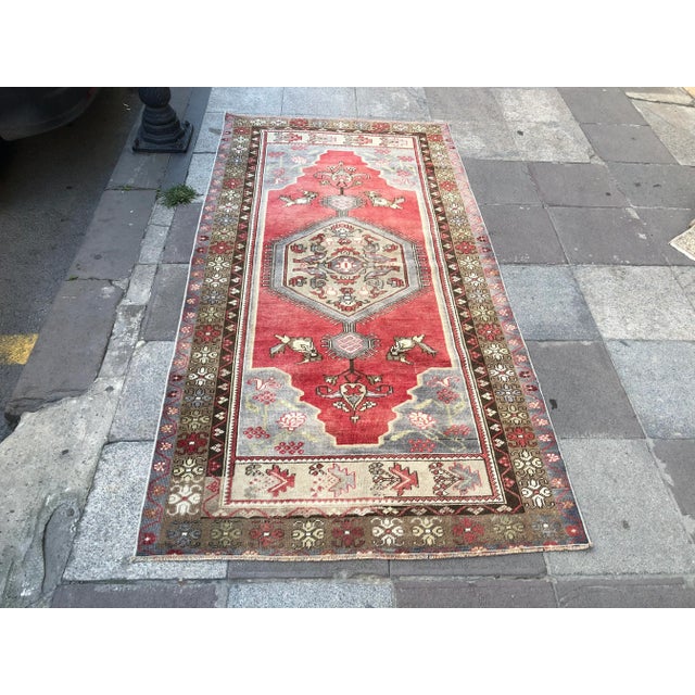 Vintage Oushak Handmade Rug- 3′11″ × 7′7″ For Sale - Image 11 of 11