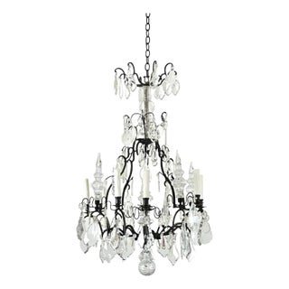 French Vintage Louis XVI Style Bronze & Crystal Chandelier For Sale